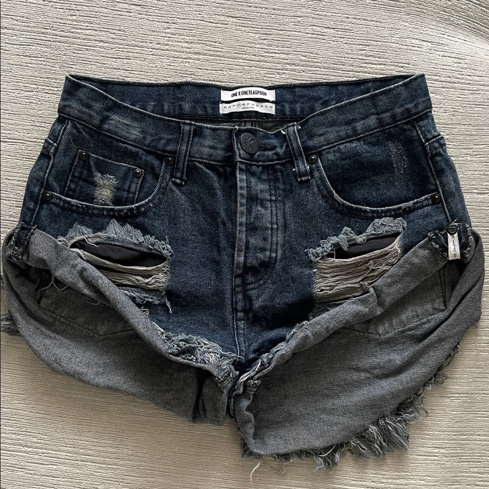 One Teaspoon Distressed Dark Blue Denim Jean Shorts